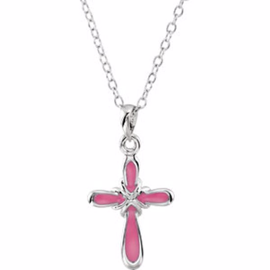 650773:1010:P Sterling Silver Pink Girl  Dedication 14" Necklace