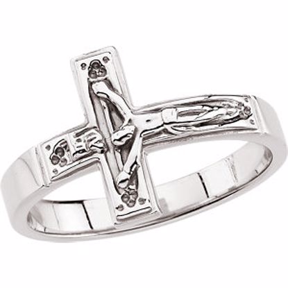 R16613:103756:P 10kt White Crucifix Chastity Ring Size 6