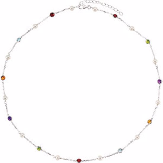 650914:100:P Sterling Silver Freshwater Cultured Pearl & Multi-Gemstone 18" Necklace