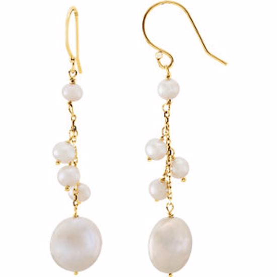 650913:100:P 14kt Yellow Freshwater Cultured Pearl Dangle Earrings