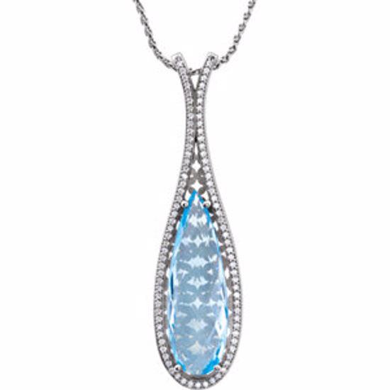 85658:105:P 14kt White Sky Blue Topaz & .45 CTW Diamond Teardrop 18" Necklace