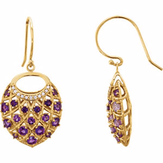 85701:1000:P 14kt Yellow Amethyst & .06 CTW Diamond Nest Design Earrings