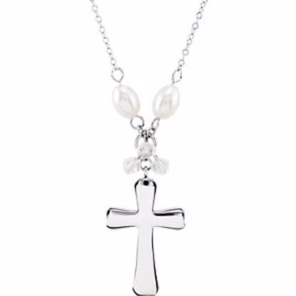 R45384:401:P Sterling Silver Freshwater Cultured Pearl & Swarovski Crystal 18" Necklace