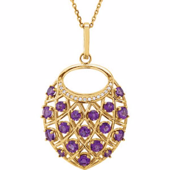 85700:105:P 14kt Yellow Amethyst & .06 CTW Diamond Nest Design 18" Necklace