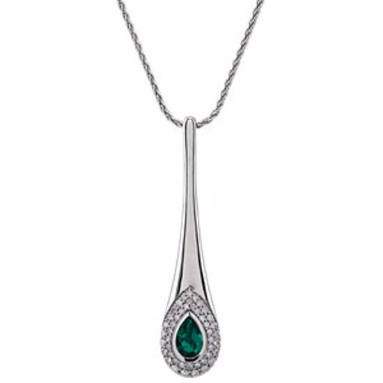 85660:105:P 14kt White Chatham® Created Emerald & 3/4 CTW Diamond 18" Necklace 