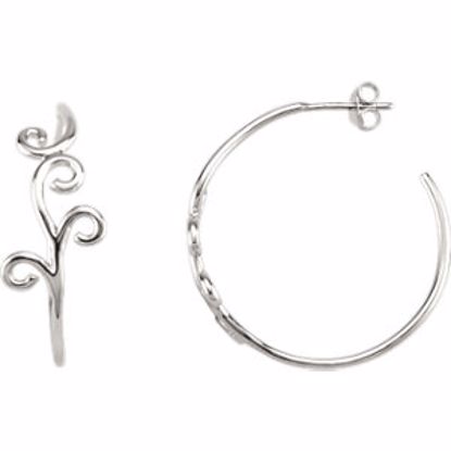 650976:100:P Sterling Silver Scroll Design Hoop Earrings