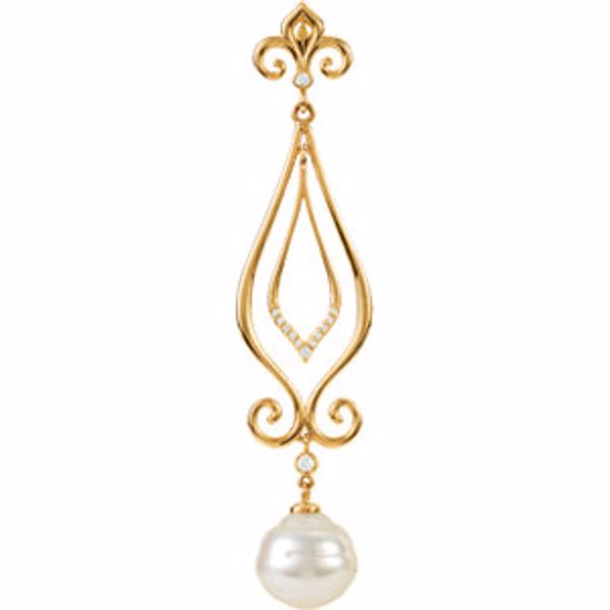 85524:6001:P 14kt Yellow .08 CTW Diamond & 11mm Circle Pearl  Pendant