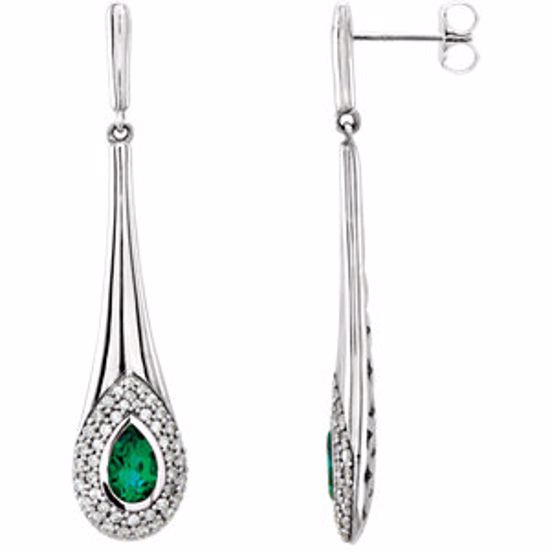 85661:10500:P 14kt White Chatham® Created Emerald & 1/2 CTW Diamond Earrings