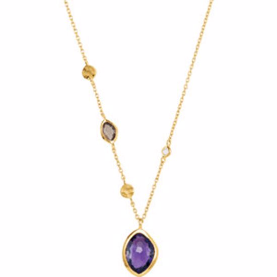 650869:1000:P 18kt Yellow Vermeil Amethyst,Smoky Quartz & Moonstone 18" Necklace