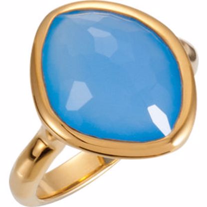 650867:1390:P 18kt Vermeil 15x11x6mm Blue Chalcedony Ring Size 8 with Box