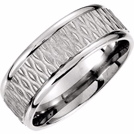 51187:100:P 14kt White 8mm Fancy Patterned Carved Band Size 10