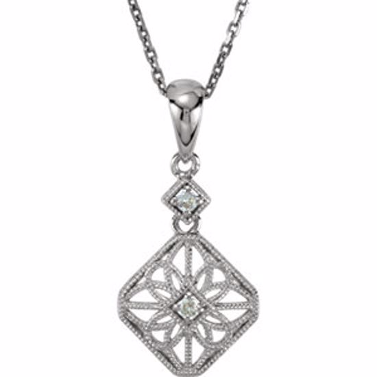 650210:101:P 14kt White .06CTW Diamond 18" Filigree Necklace