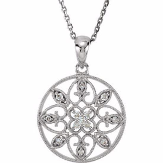 650212:101:P 14kt White 1/8 CTW Diamond Filigree 18" Necklace