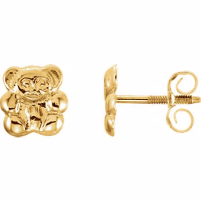 192026:1000:P 14kt Yellow Youth Teddy Bear Earrings