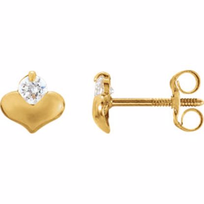 651013:6000:P 14kt Yellow Youth Cubic Zirconia Heart Earrings