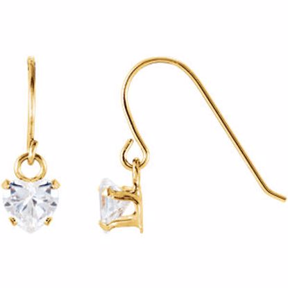 192030:1010:P 14kt Yellow 4mm Heart Shape Dangle Youth Earrings