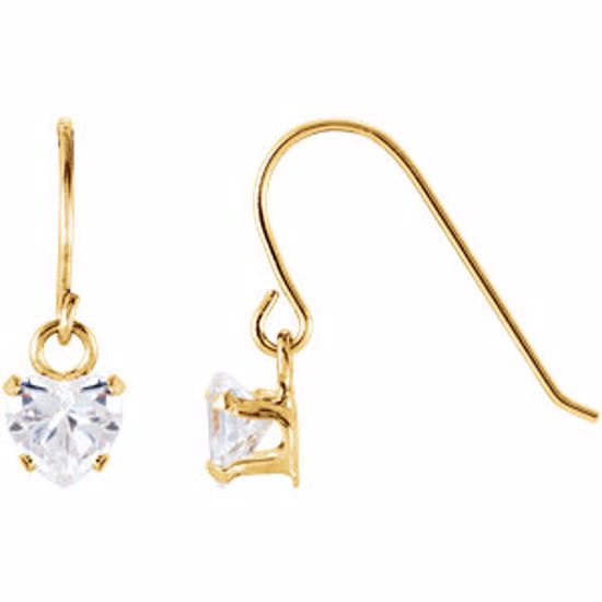 192030:1010:P 14kt Yellow 4mm Heart Shape Dangle Youth Earrings