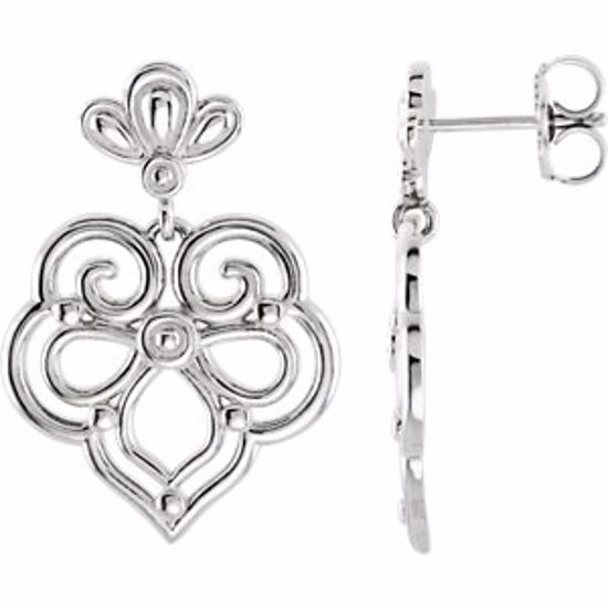 85590:10002:P Sterling Silver 24.5x17.25mm Decorative Dangle Earrings