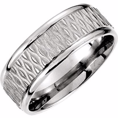 51187:134:P 14kt White 8mm Fancy Patterned Carved Band Size 10.5