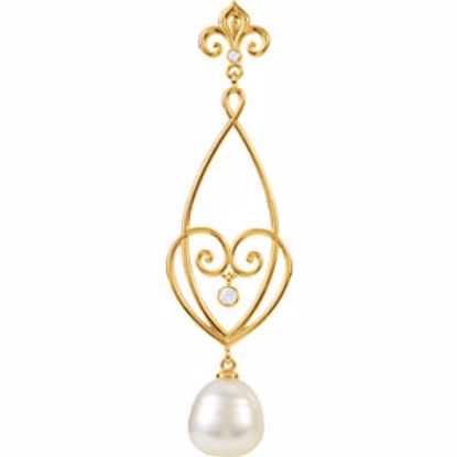 85538:1004:P 14kt Yellow 1/10 CTW Diamond & South Sea Cultured Pearl Pendant