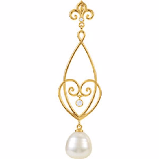 85538:1004:P 14kt Yellow 1/10 CTW Diamond & South Sea Cultured Pearl Pendant