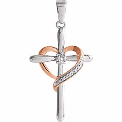 651053:100:P Sterling Silver 31x15.7mm Diamond Heart Cross Pendant