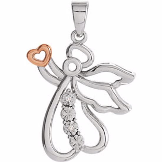 651054:100:P Sterling Silver 24.9x16mm Diamond Angel Pendant