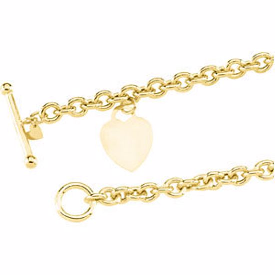 CH636:6000:P 14kt Yellow 7-inch Rolo Bracelet with Small & Larger  Heart Dangles