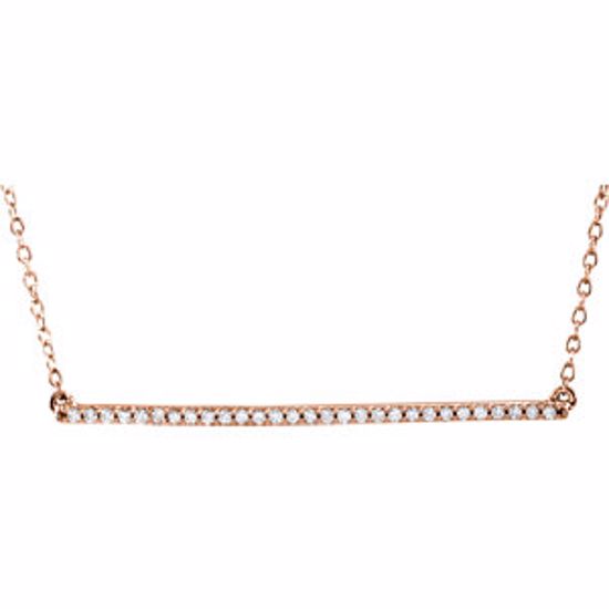 651084:60002:P 14kt Rose 1/6 CTW Diamond Bar 16-18" Necklace