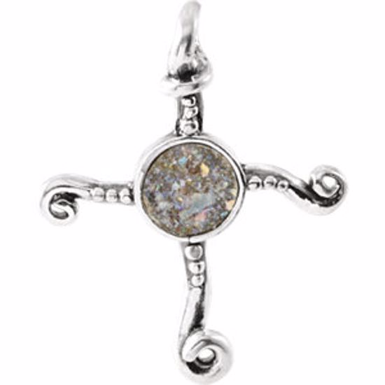 R42319:100:P Cross Pendant with Ancient Roman Glass