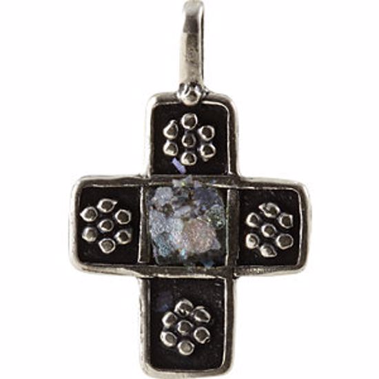 R42321:100:P Cross Pendant with Ancient Roman Glass