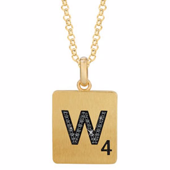 651121:106:P Gold Plated Sterling Silver .07 CTW Black Diamond Letter "W" 18" Necklace