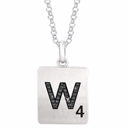 651121:107:P Sterling Silver .07 CTW Black Diamond Letter "W" 18" Necklace