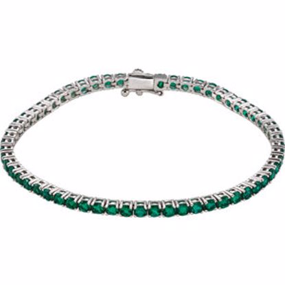 651204:60000:P 14kt White Created Emerald Line 7.25" Bracelet