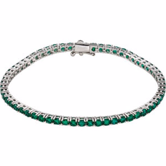 651204:60000:P 14kt White Created Emerald Line 7.25" Bracelet