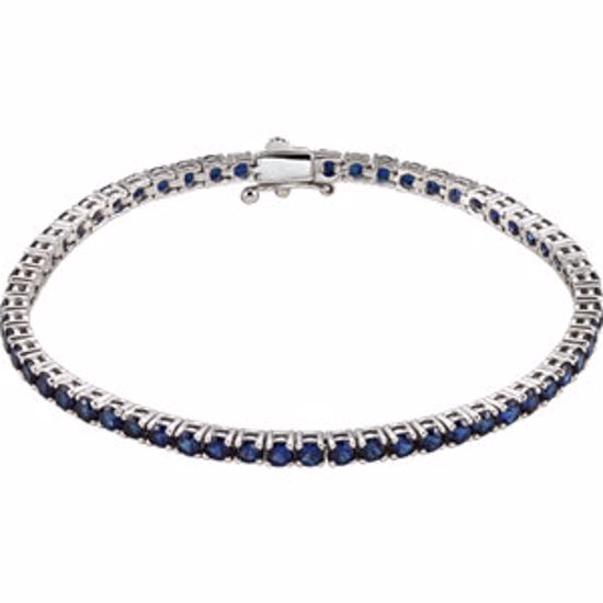 651204:60002:P 14kt White Created Blue Sapphire Line 7.25" Bracelet