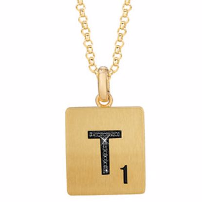 651121:112:P Gold Plated Sterling Silver .03 CTW Black Diamond Letter "T" 18" Necklace