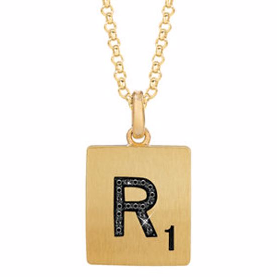 651121:116:P Gold Plated Sterling Silver .05 CTW Black Diamond Letter "R" 18" Necklace