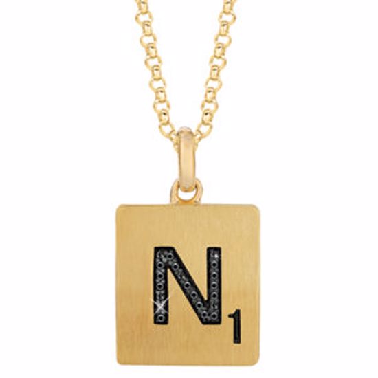 651121:124:P Gold Plated Sterling Silver .06 CTW Black Diamond Letter "N" 18" Necklace