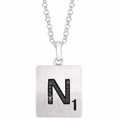 651121:125:P Sterling Silver .06 CTW Black Diamond Letter "N" 18" Necklace