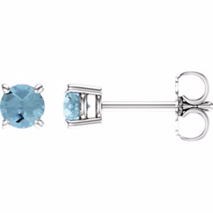 1874:70012:P 14kt White 4mm Round Aquamarine Earrings