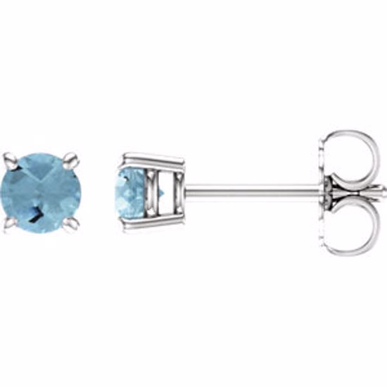 1874:70012:P 14kt White 4mm Round Aquamarine Earrings