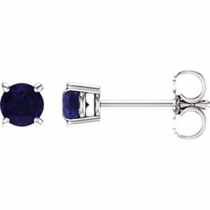 1874:70017:P 14kt White 4mm Round Blue Sapphire Earrings