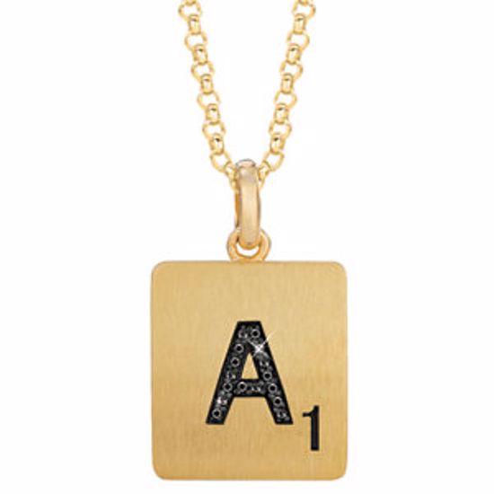 651121:158:P Gold Plated Sterling Silver .05 CTW Black Diamond Letter "A" 18" Necklace