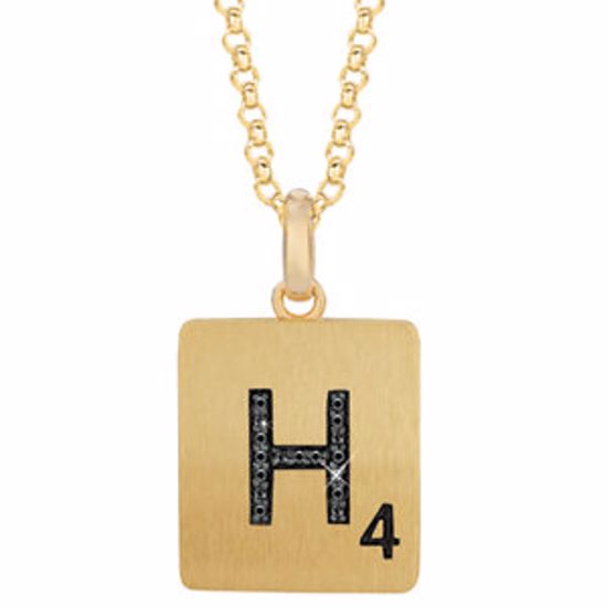 651121:136:P Gold Plated Sterling Silver .05 CTW Black Diamond Letter "H" 18" Necklace