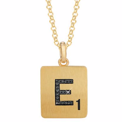 651121:150:P Gold Plated Sterling Silver .05 CTW Black Diamond Letter "E" 18" Necklace