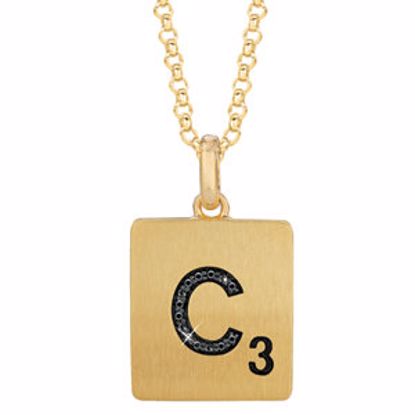 651121:154:P Gold Plated Sterling Silver .04 CTW Black Diamond Letter "C" 18" Necklace