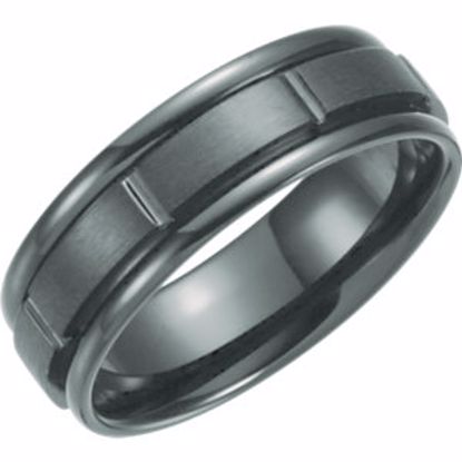 T1023:1080:P Black Titanium 7mm Grooved Band Size 8