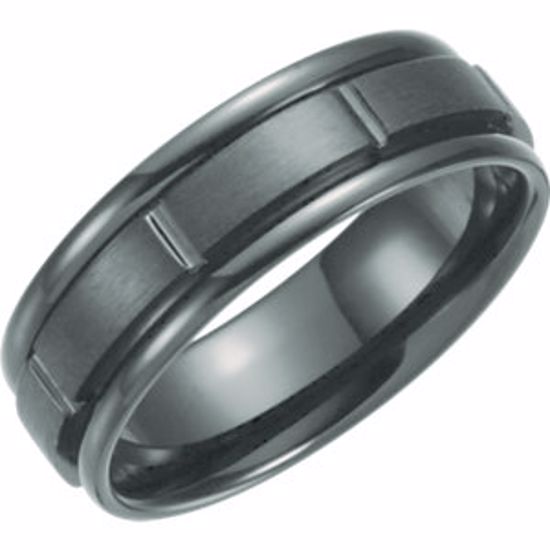 T1023:10125:P Black Titanium 7mm Grooved Band Size 12.5
