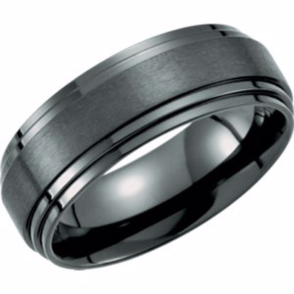 T1018:1011:P Black Titanium 8mm Double Ridged Band Size 11